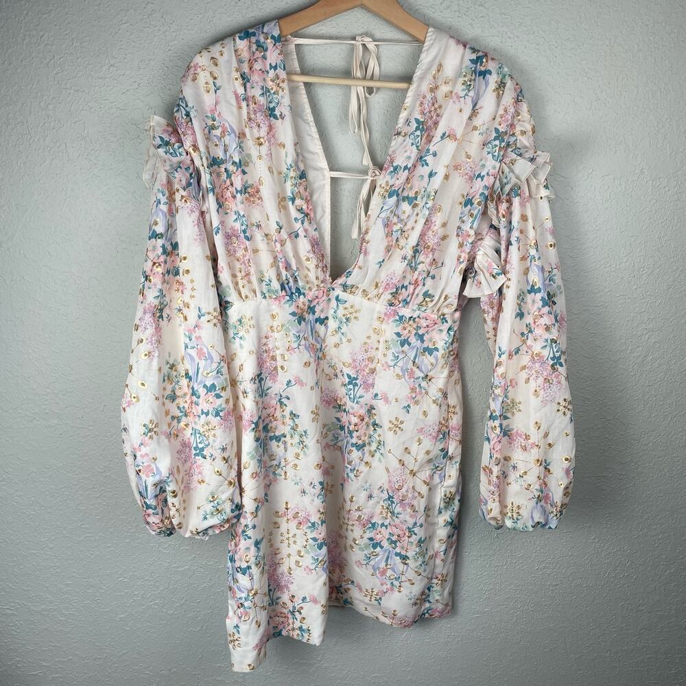 Pretty Little Thing Multi Ditsy Floral Print Embroidered Fairy Shift Dress Sz 8